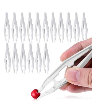 Plastic Bead Tweezers - 20-Pack Craft Tweezers 4.3-Inch White Plastic Forceps for Fuse Bead Kids DIY