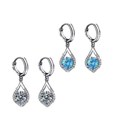 Germanium earrings lymphatic drainage earrings for women lymphatic drainage earrings for weight reduction glittering rhinestone earrings white+blue