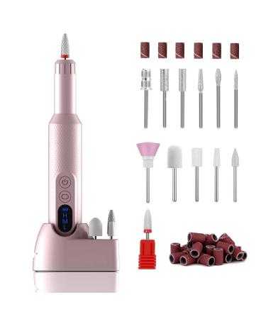 Ftrule Cordless Electric Nail Drill, Portable Professional Rechargeable Efile Nail File Machine with Nail Drill Bits, Sanding Bands for Acrylic Gel Nails, Manicure Pedicure Polishing, Pink