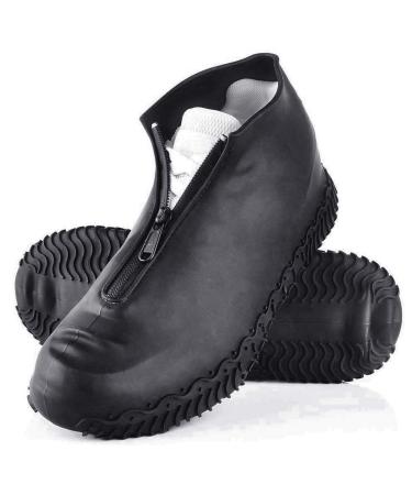 Rehomy Waterproof Shoe Covers, Upgrade Reusable Not-Slip Silicone Rain Overshoes with Zipper, Outdoor Shoe Protector for Kids Men Women Black L (EU Size 38-42 )