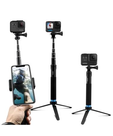 AFAITH Selfie Stick for GoPro Hero 11 10 9 8 7 6 5 4 Mini Max Session, Insta360, DJI OSMO Action Camera, Aluminum Alloy GoPro Selfie Stick with Stable Tripod Waterproof Handheld Monopod