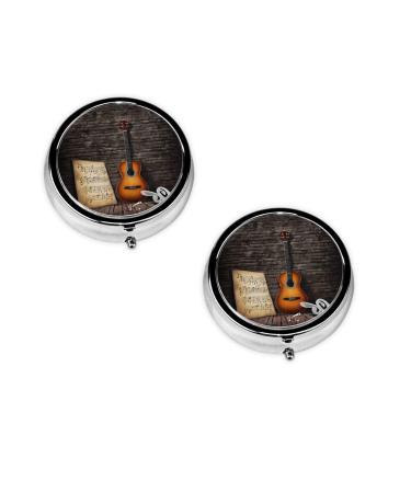Note Guitar Printed Mini Round Pill Box Pill Box 3 Compartment Medicine Pill Case Pill Organizer Travel Pillbox Portable Pill Box for Pocket Home Office Use