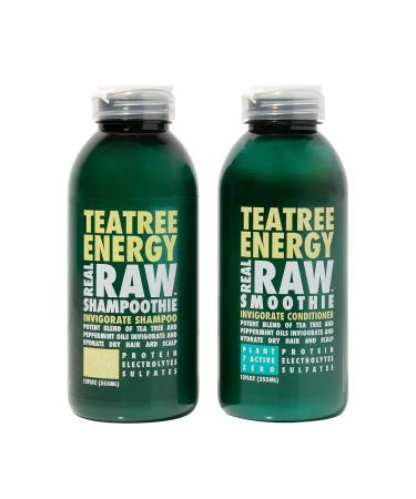 Real Raw Tea Tree Shampoo & Conditioner set - Cleanse Hydrate + Invigorate - No Water 100% Pure Aloe Juice & Coconut Water - Sulfate & Paraben Free