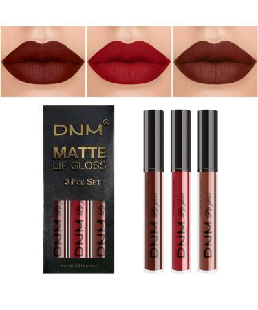 evpct 3Pcs Matte 24-hour Liquid Lipstick Sets DNM Matte Dark Red Brown Stay on Matte Lipstick Lip Set for Black Women Long Lasting 24 Hours Smudge Proof labiales matte labial mate larga duracion 24 2 0.21 Fl Oz (Pack of ...