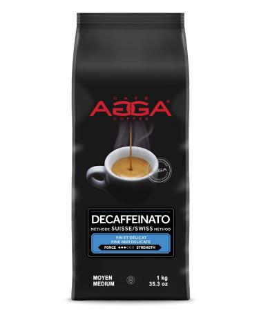 Cafe Agga - Decaffeinato Espresso Bean (Whole) - 100% Arabica Medium Roast Gourmet Swiss Water Decaf Coffee - BRC & Kosher Certified - 3/6 Intensity Fine and Delicate Coffee - 1 Kg (2.2 lbs) Decaffeinated Espresso 1 kg (Pack of 1)