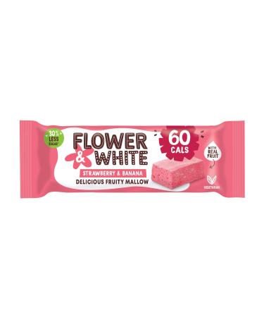 Flower & White Strawberry & Banana Fruit Fruity Mallow Bars Low Calorie 59 Calories Per Bar Made With Real Fruit Vegetarian Gluten-Free 30% Less Sugar High In Fibre Low In Fat 15 x 35g