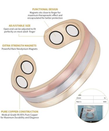 Tri Tone Magnetic Copper Rings for Women | Stylish Copper Jewelry with 4 Magnets | Women's Day Gift - Buy Online on GoSupps.com