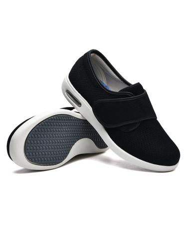 Diabetic Shoes for Men Air Cushion Slip-On Walking Shoes Orthopedic Diabetic Walking Shoes Lymphedema Shoes Velcro Shoes for Men Elderly for Support Swollen Feet Air Cushion Bottom ( Color : Black W8/M7 Black