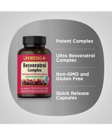 Lindberg Resveratrol Supplement | 120 Capsules | Complex with Grape Seed and Red Wine Extract | Non-GMO Gluten Free - Buy Online on GoSupps.com