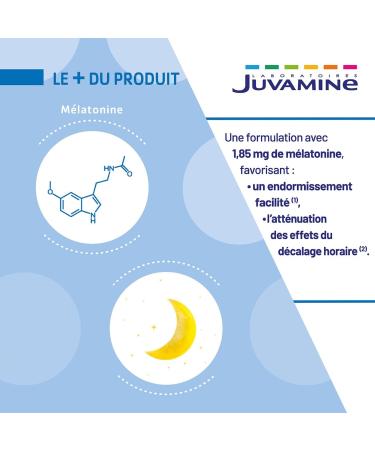 JUVAMINE - Sleep Melatonin - 1.85mg Melatonin - Reduces Sleeping Time - No Addiction - Time Difference - Rest - 1 Month Program - 30 Tablets - Made in France - Buy Online on GoSupps.com