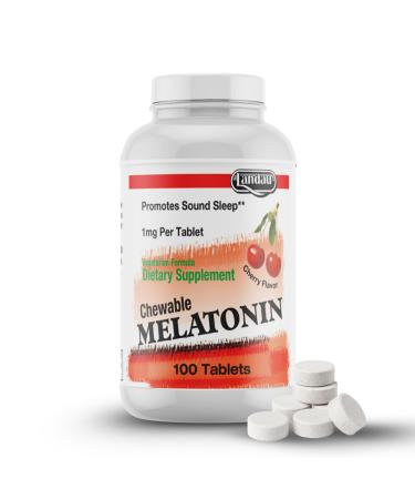 LANDAU Chewable Melatonin for Kids - 1mg Low Dose Melatonin Sleep Aid for Kids - Kosher & Made in the USA - Easy-to-Take Natural Cherry Flavor Melatonin Sleep Aid for Toddlers, Children & Adults (100)