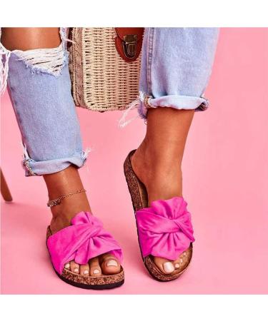 Summer beach sandals for women flat Bohemian leisure sandals slippers beach shoes sliders open toes flat non-slip flip-flop sandals for beach ocean vacation outdoor (pink 41 rose Rood 37 EU
