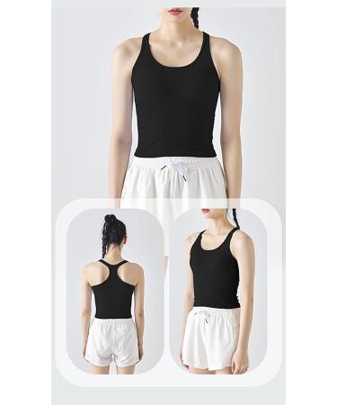 Women's Ribbed Racerback Tank Top with Built-in Bra Black (Size 8) - Buy Online on GoSupps.com