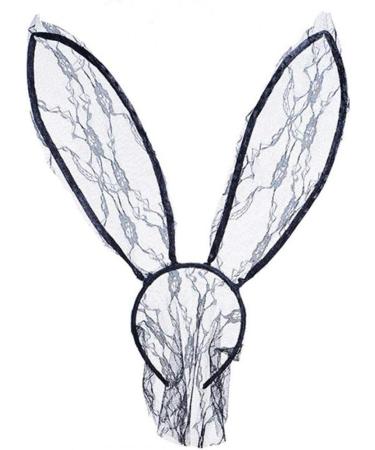 Women Girl Hairbands Lace Rabbit Bunny Ears Veil Black Eye Mask Halloween Party Headwear Hair Accessories - Buy Online on GoSupps.com