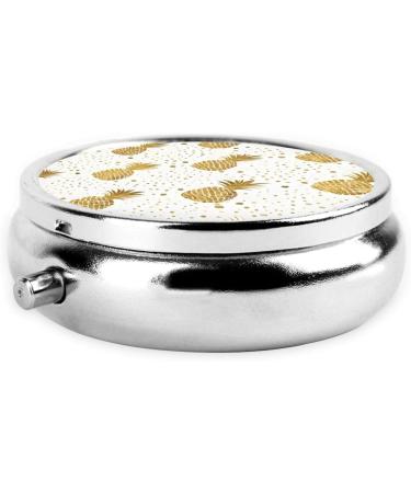 Gold Glitter Pineapples Round Pill Box - 3 Compartment Mini Travel Organizer for Vitamins & Medications - Buy Online on GoSupps.com