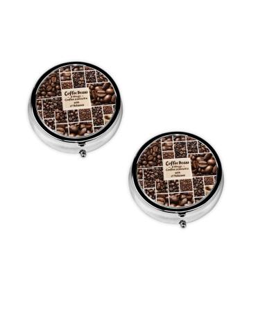 (Coffee Collage) Round Pill Box 3 Compartment Pill Box Mini Decorative Pocket Purse Portable Travel Medicine Tablet Vitamin Holder Organizer Pill Case