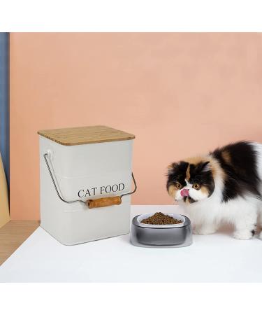 Brabtod Pet Food Storage Container with Wooden Lid - Metal Treat Tin for Dog Cat - Holds 5-6 lbs - White - Buy Online on GoSupps.com