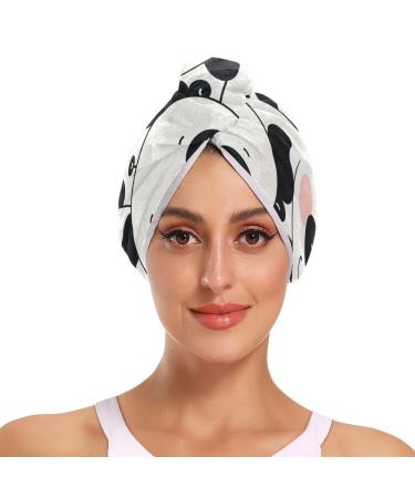 Small Funny Panda Hair Towel 2 Pack Super Absorbent Hair Drying Towel Quick Dry Hair Turbans Head Towel with Button Twisty Wrap for Women Girls
