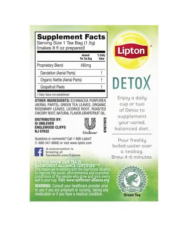 Lipton Herbal Detox Green Tea with Grapefruit - 15 ct Pack - Energize and Cleanse - Buy Online on GoSupps.com