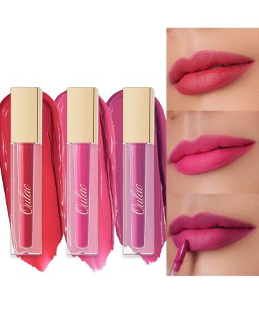 Oulac Matte Liquid Lipsticks - Lip stian Waterproof 24 Hours Long Lasting Lip Tint with Vitamin E & Rose Oil High Pigment Color Gluten Free & Vegan Free 3PCS (M08+M09+M10)