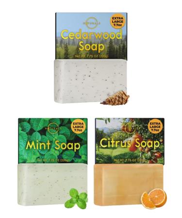 O NATURALS Exfoliating Soap Bar Cedarwood Mint Citrus Scent - Medium Grit Mens Soap Natural Exfoliating Bar Soap for Men - Organic Face Soap Bar Moisturizing Mens Face Bar Soap Mens Soap Bar