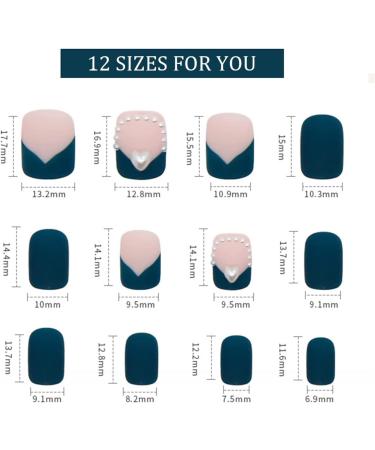 Matte Green Short Press on Nails Square Pearl False Nails Full Cover Heart Stick on Nails for Dating or Daily Wear 24PCS Press-on False Nails - Buy Online on GoSupps.com