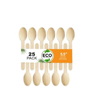 Naturelia Disposable Wooden Spoons (25 14cm): Eco-Friendly Biodegradable Food-Grade Wooden Spoons for Parties BBQs and Everyday Use