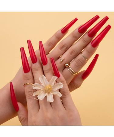 BettyCora Extra Long XXXL Coffin Press On Nails Kit - Rose Red | Fake Nails with Glue & Adhesive Tabs | Acrylic False Nail Tips Set - 12 Sizes - Buy Online on GoSupps.com