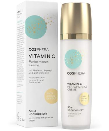 Cosphera Cosphera - Vitamin C Performance Cream 50ml - With Hyaluronic Acid - High-Concentration Vegan Day and Night Cream for Face Neck and Eyes - Moisturizing Treatment