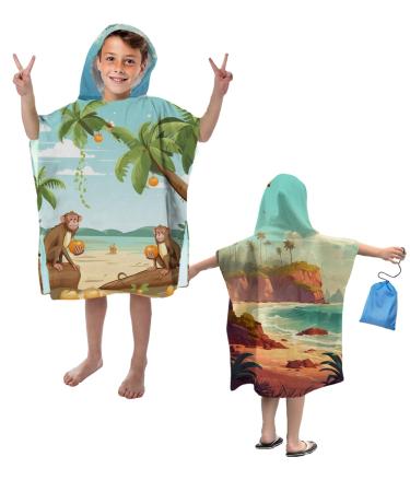 Aiorber children's bathing poncho baby bath towel with hood made of microfiber soft & absorbent bath towel with hood for 1-6 years with monkey pattern towel for boys towel for girls children's towel Gold-17 60x60cm