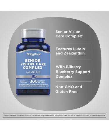 Piping Rock Eye Health Complex | 300 Softgels | Senior Vision Care Vitamin | Plus Lutein and Zeaxanthin | Non-GMO Gluten Free Supplement - Buy Online on GoSupps.com
