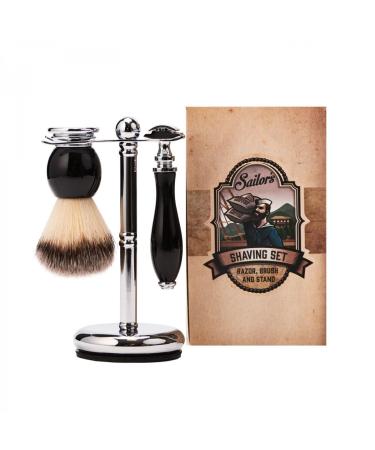 Sailor s 3 -part shaving brush set with safety blade and plastic brush - men's shaving set with elegant design.Shaving set men gift.