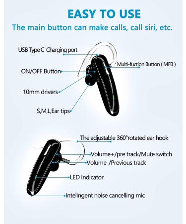 Ybtoo Bluetooth Headset V5.1 - Ultralight Wireless Handsfree Earpiece with Noise Cancellation Mic - Buy Online on GoSupps.com