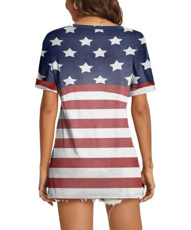 4th of July Women's Loose Fit Shirt - Patriotic Stars & Stripes Tee (Blue, XXL) - Buy Online on GoSupps.com