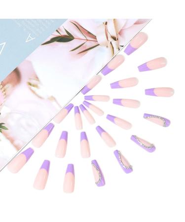 Brishow Purple French Artificial Press-On Nails - 24 Piece Crystal Ballerina Acrylic Set for Women & Girls - Buy Online on GoSupps.com