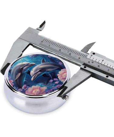 Portable Metal Pill Box with Two Cute Dolphins | Round Mini 3-Compartment Organizer for Small Pills | Travel Essential with Hinged Design - Buy Online on GoSupps.com