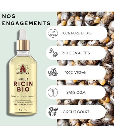 ESSENTIOIL Organic Castor Oil - 100% Organic - Dry Damaged and Fragile Skin - Fragile and Dry Hair - French Brand (50ml) - Buy Online on GoSupps.com