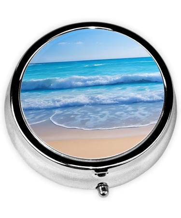 Round Beach & Sea Pill Box 3 Compartment Portable Organizer for Vitamins & Medications Travel-Friendly Decorative Pill Case - Buy Online on GoSupps.com