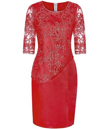 Women's Plus Size Floral Lace Sheath Dress - XL Red-1 | Knee Length Work Casual Party Cocktail Dress - Buy Online on GoSupps.com