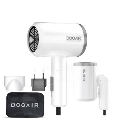 DOOAIR Mini Portable Travel Hair Dryer Dual Voltage Lightweight Blow Dryer with EU Plug 1875W Professional Hairdryer with Folding Handle  Concentrator Attachment Hair Dryer for Women Men (white)