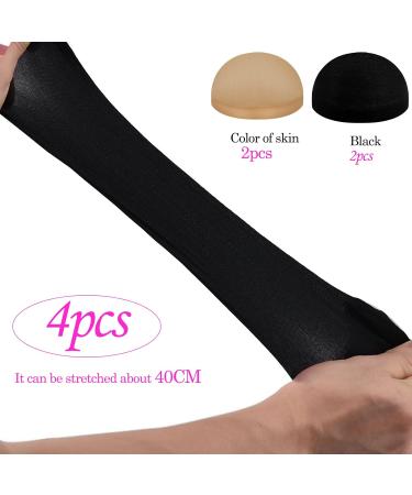 Kaoness Wig Caps - 4 Pieces Nylon Stretchy Caps in Naked Beige & Black | Breathable Elastic Hair Network for Rehearsals & Everyday Use - Buy Online on GoSupps.com