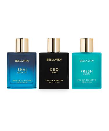 Be'llaVita Luxury Work & Play Combo for Men 3 Premium Long Lasting Fragrance Scent with SKAI EDC FRESH EDT & CEO MAN EDP 100 Ml Each