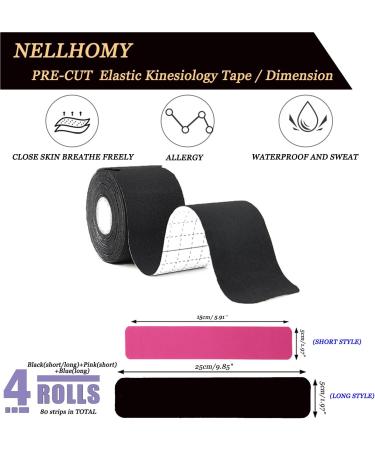Kinesiology Tape Precut(4 Rolls 5CMx22M) K Tape Hypoallergenic Waterproof 120 Precut Strips In Total Physio Elastic Sports Tape Pain Relief Adhesive for Muscles Elbow Knee & Shoulder Etc(3color) - Buy Online on GoSupps.com