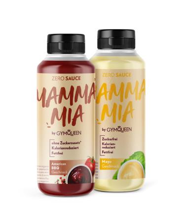 Gymqueen Mamma Mia Zero Sauce 2x265ml American BBQ + Mayo reduced calorie without fat & without sugar additive for refining dishes or as a salad dressing American BBQ + Mayo 265 ml (2 Series)