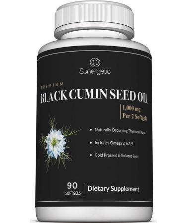 Sunergetic Premium Black Cumin Seed Oil Softgels 1,000mg of Black Seed Oil Per Serving - 90 Softgels