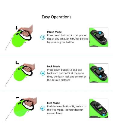 Philorn 5m Retractable Dog Leash - Flexible One-Button Blocking Non-Slip Handle Reflective for Small/Medium Dogs Up to 20kg - Green - Buy Online on GoSupps.com