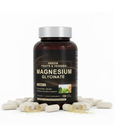 FrexNutri Magnesium Glycinate 500mg | Pure Magnesium Complex with Vitamin D3 | High Absorption Supplement for Men & Women | Gentle Magnesium Capsules | 120 Count