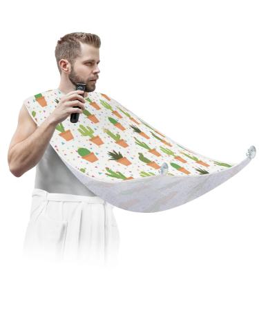 Beard Bib Apron Beard Bib Hair Catcher for Men Shaving and Trimming Non-Stick Waterproof Beard Cape Grooming Cloth Plant Cacti Painting