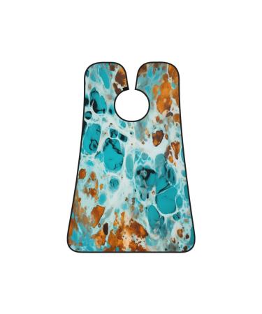 Turquoise Marble Art Beard Bib Teal Cow Print Beard Hair Catcher Non Stick Grooming Cloth for Shaving and Trimming Salon Cape Apron Gifts for Men
