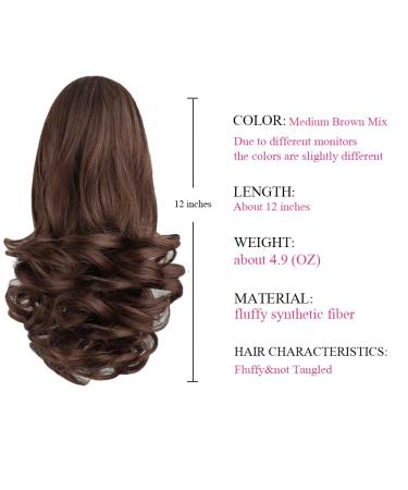 12in Curly Brown Ponytail Extension Claw Clip - Synthetic Fake Hair Extensions - Fluffy & Tangle-Free - Medium Brown Mix - 3.8 OZ - SYXLCYGG - Buy Online on GoSupps.com